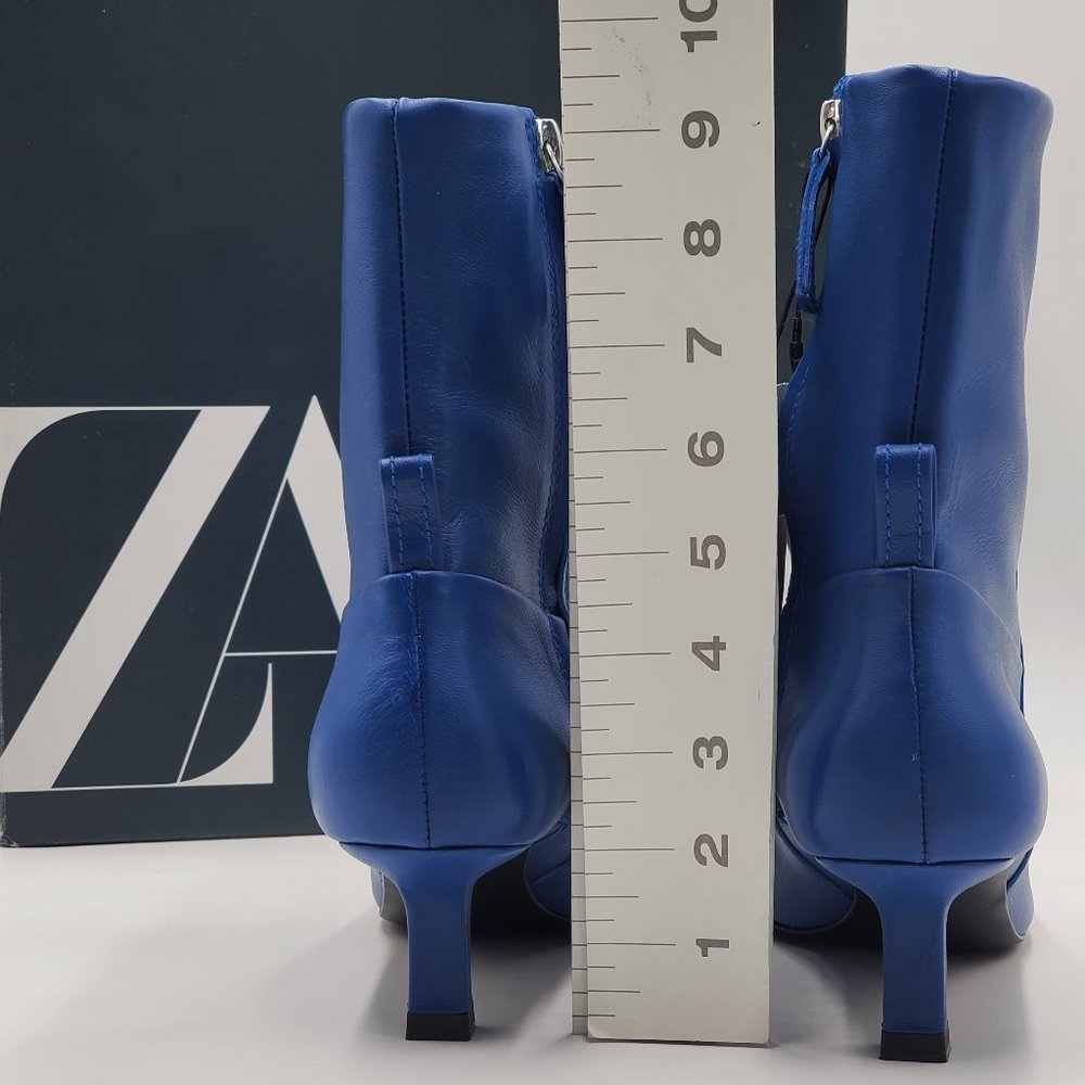 Zara Electric Blue Leather Kitten Heel Booties - NWT - Picture 8 of 16